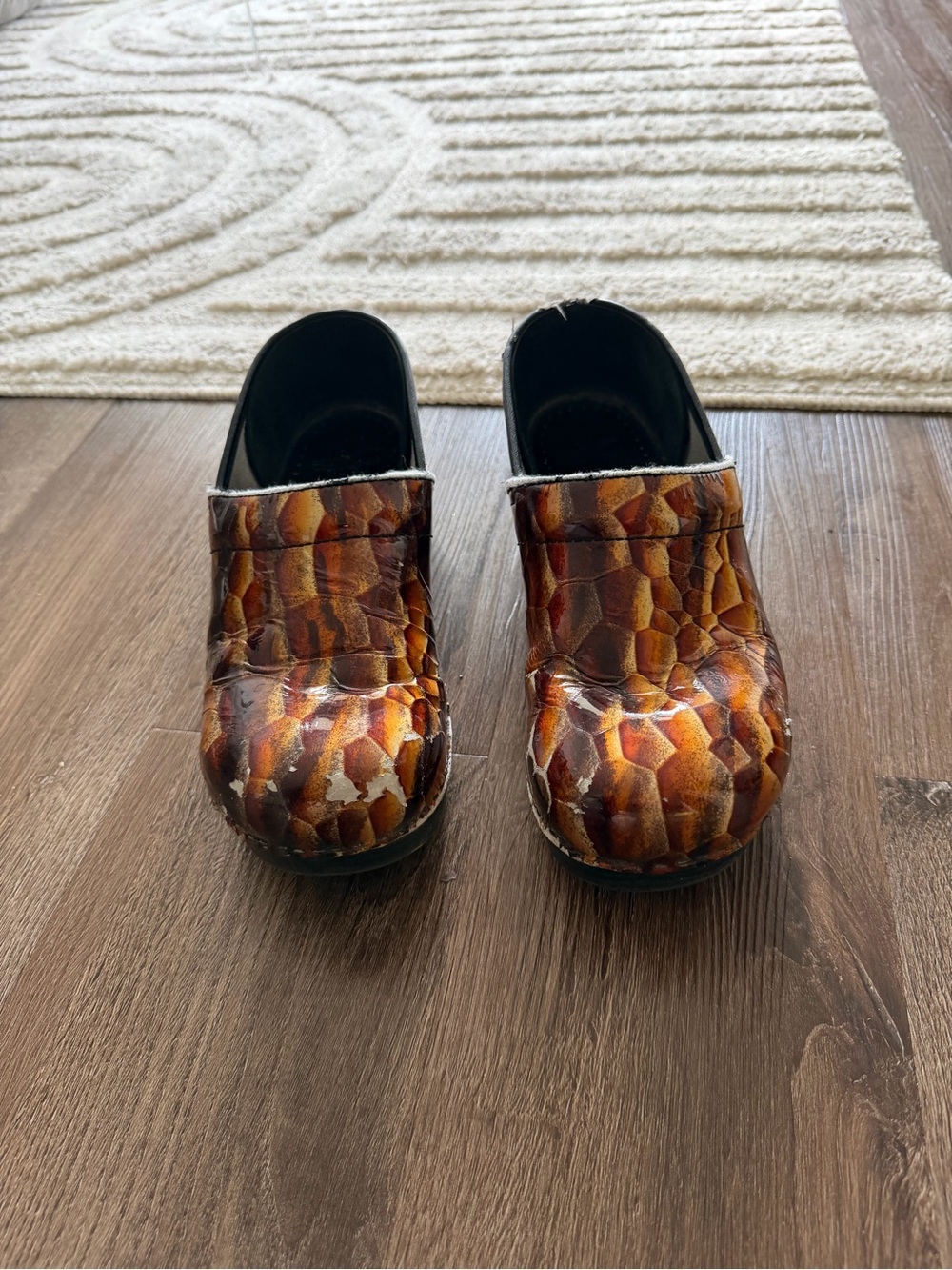 Dansko Brown Multi-Tone Mosaic Leather Clogs